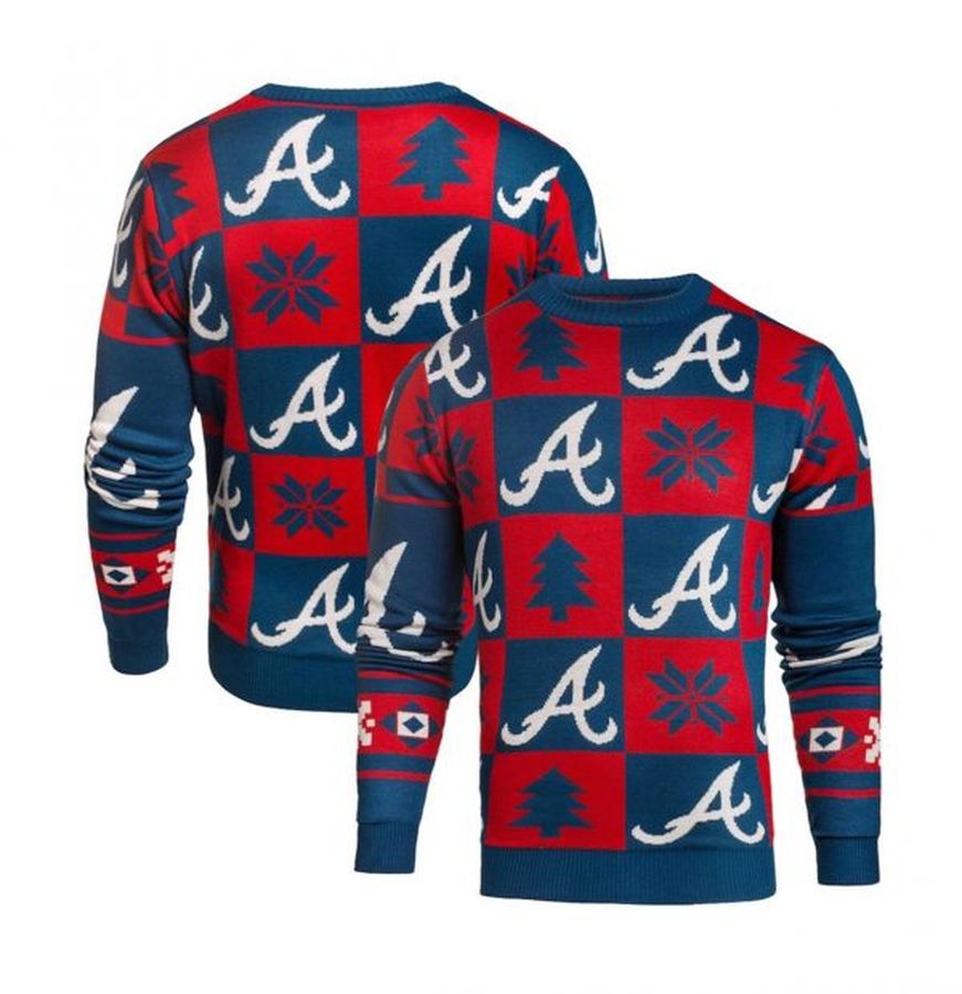 Atlanta Braves Navy Patches Ugly Pullover Unly Sweater