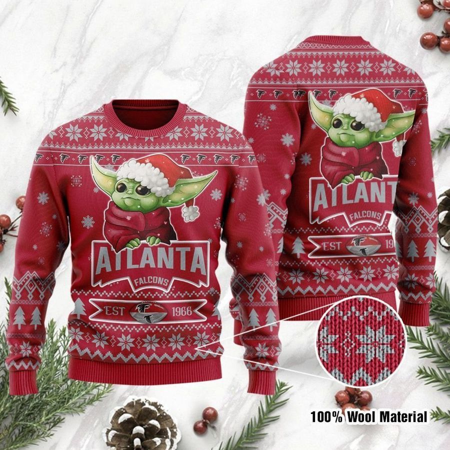 Atlanta Falcons Cute Baby Yoda Grogu Ugly Christmas Sweater Ugly