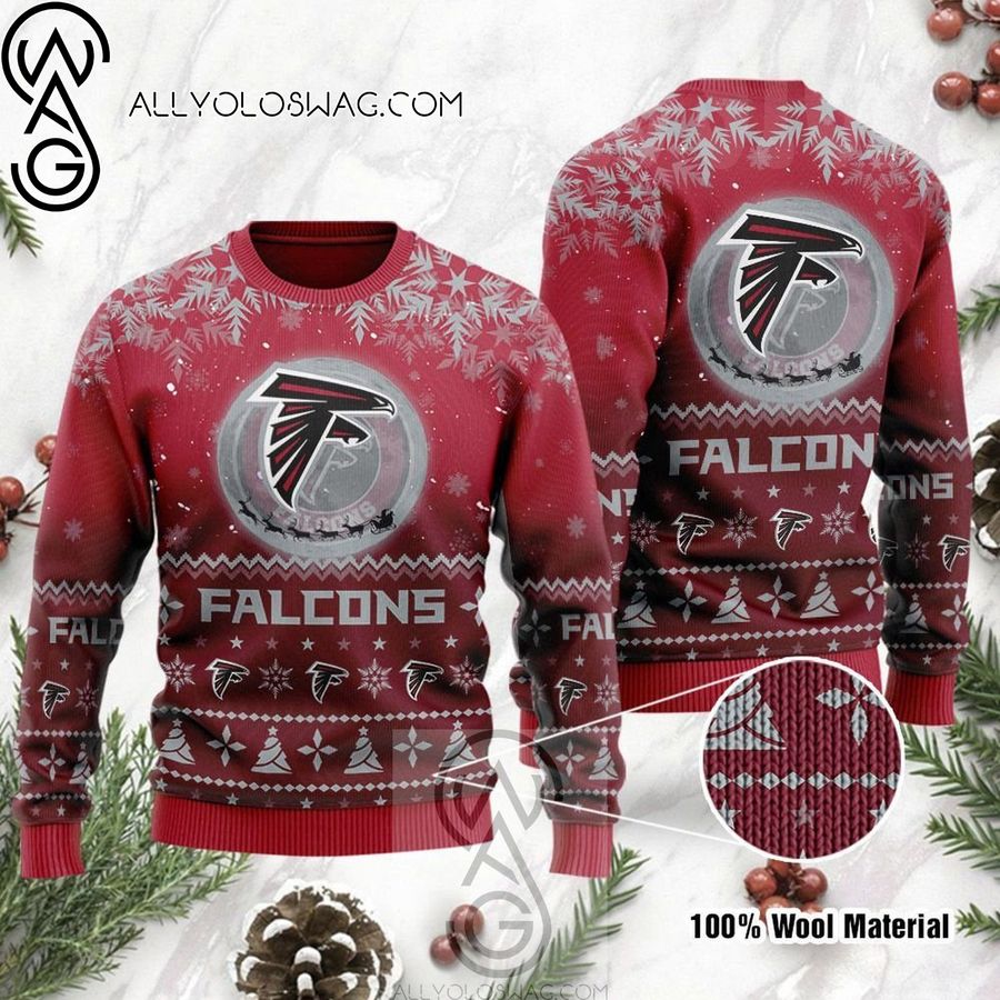Atlanta Falcons Santa Claus In The Moon Holiday Party Ugly Christmas Sweater