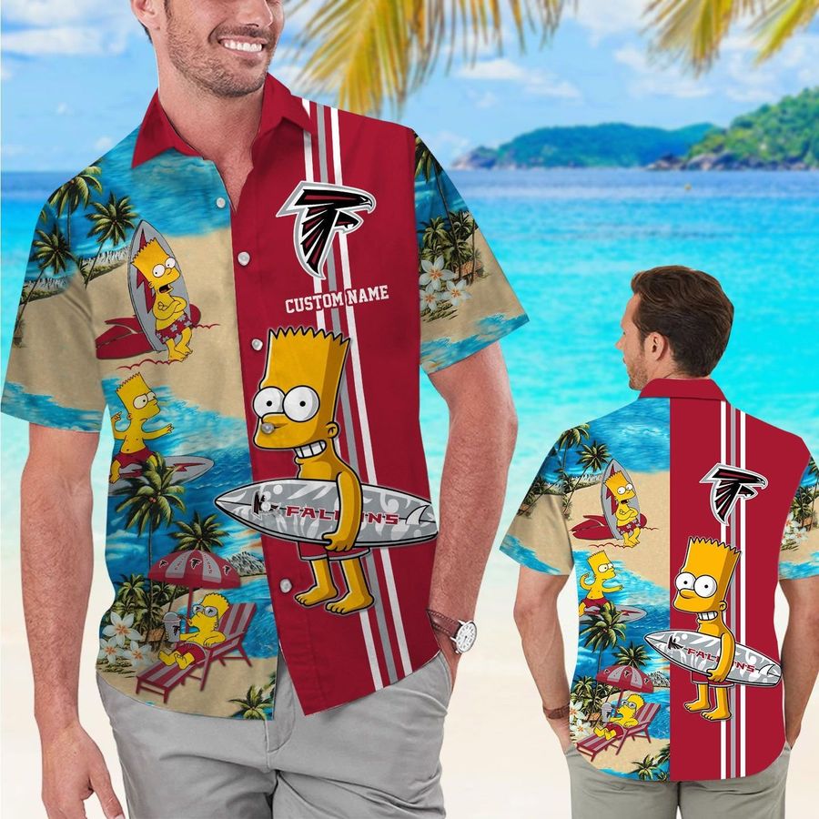 Atlanta Falcons Simpsons Custom Name Short Sleeve Button Up Tropical Aloha Hawaiian Shirts For Men Women