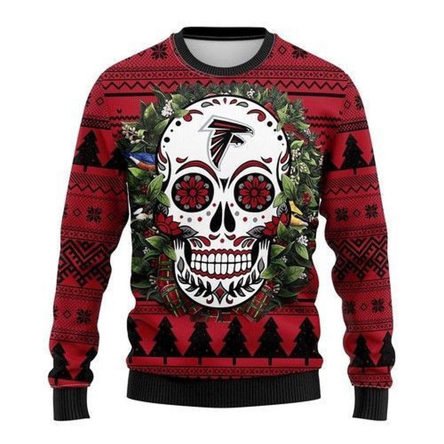 Atlanta Falcons Skull Flower Ugly Christmas Sweater All Over Print