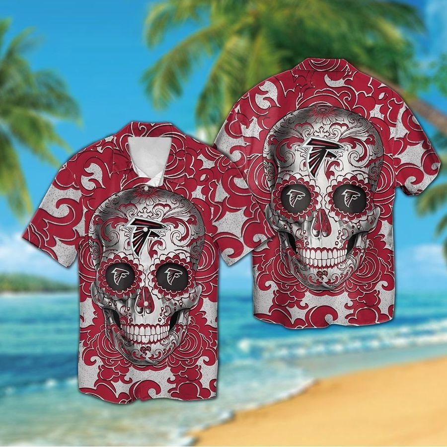 Atlanta Falcons Sugarskull Short Sleeve Button Up Tropical Aloha Hawaiian Shirts For Men Women