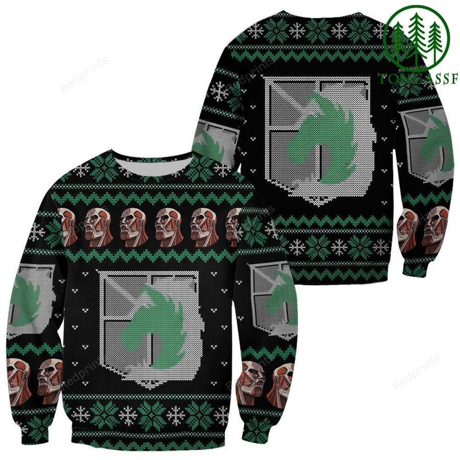 Attack On Titan Ugly Christmas Sweater and Hoodie Military Badged Police Xmas Gift Custom Clothes