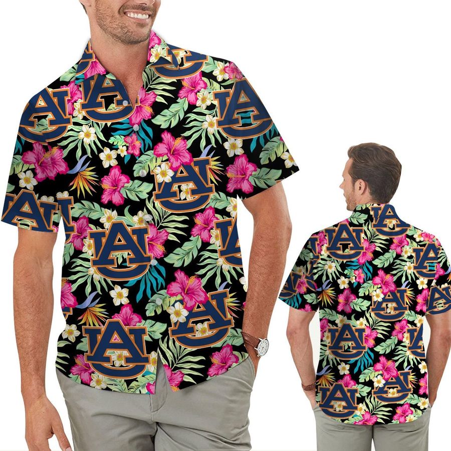 Auburn Tigers Hibiscus Short Sleeve Button Up Tropical Aloha Hawaiian Shirts For Men Women For Sport Lovers In Summer Auburn University