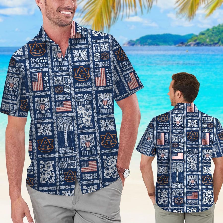 Auburn Tigers Summer Commemorative Short Sleeve Button Up Tropical Aloha Hawaiian Shirts For Men Women Auburn University