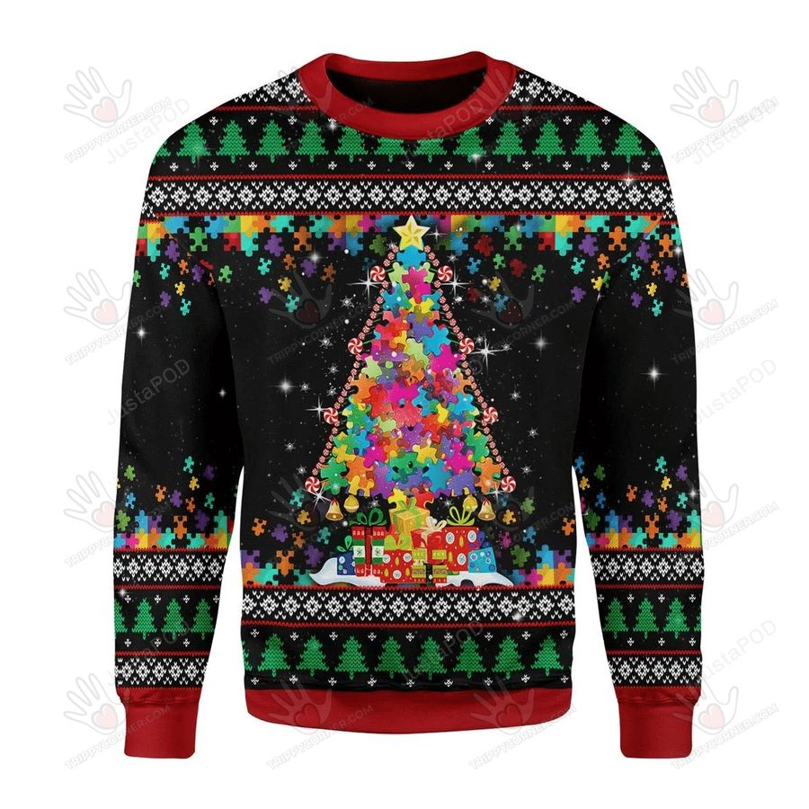 Autism Christmas Tree Ugly Christmas Sweater, All Over Print Sweatshirt,... Ugly Sweater Christmas Gift - 307