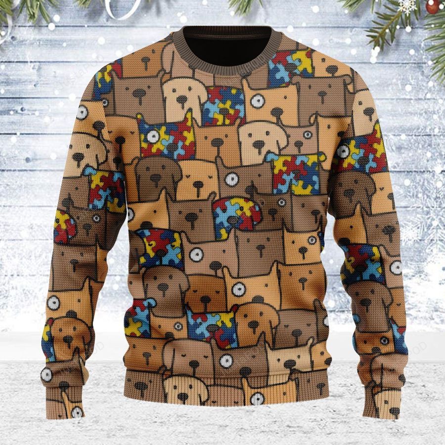 Autism Dog Ugly Christmas Sweater All Over Print Sweatshirt Ugly