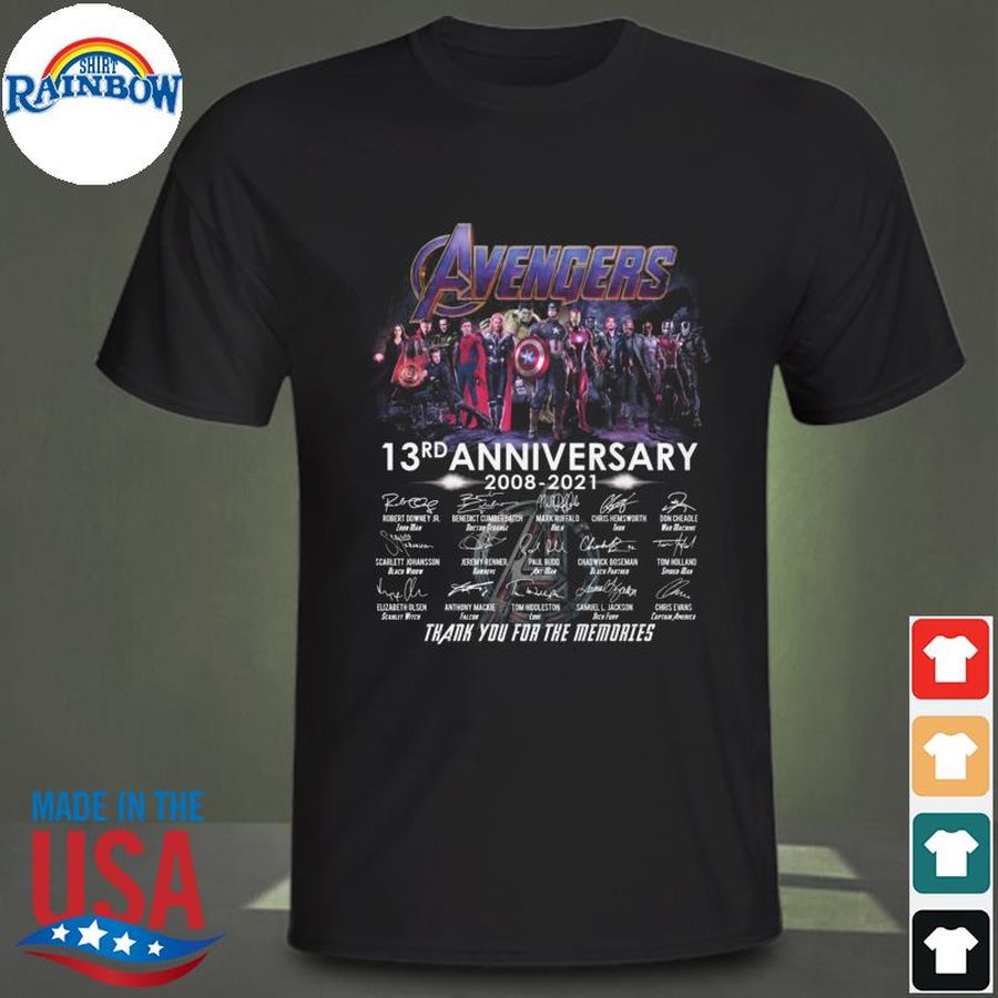 Avengers 13rd anniversary 2008 2021 thank you for the memories signatures shirt