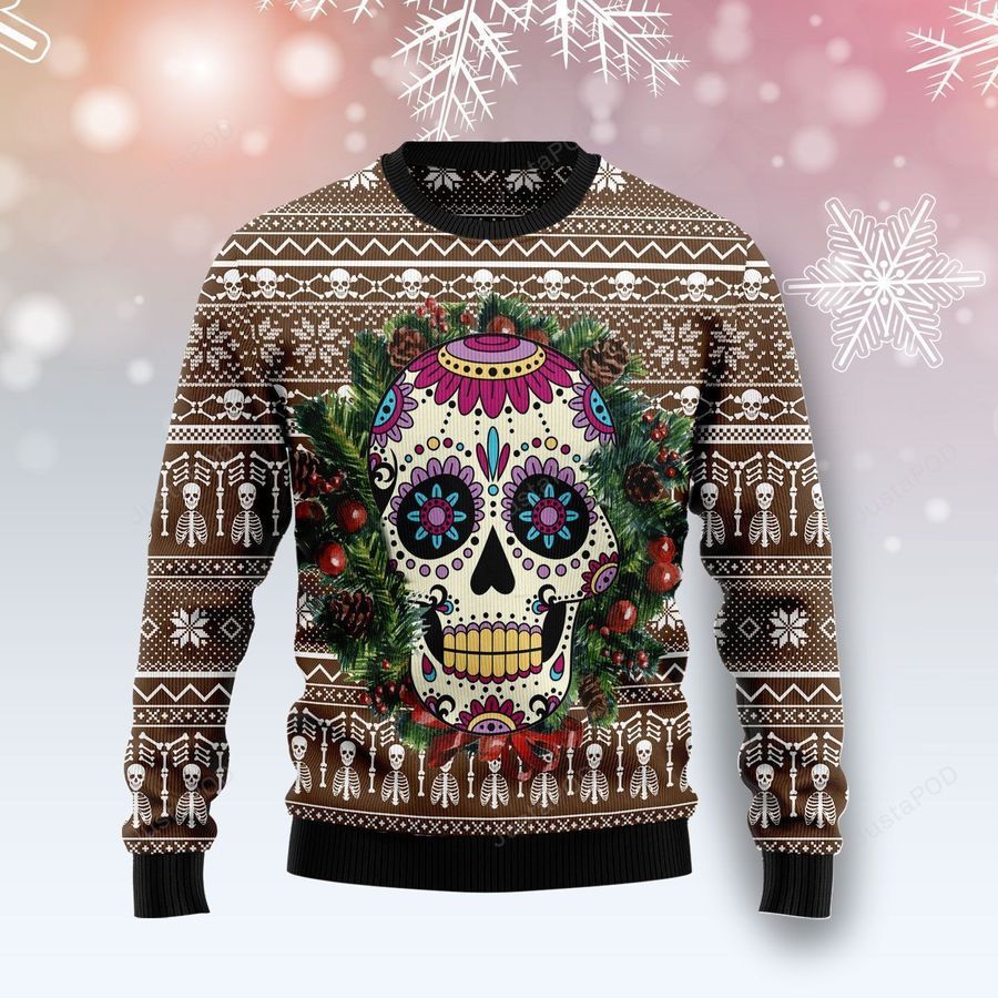 Awesome Sugar Skull Christmas Sweater All Over Print Sweatshirt Ugly