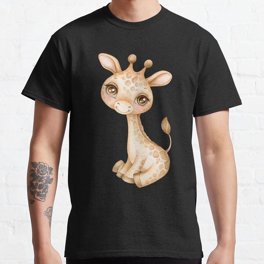 Baby Giraffe Cartoon Cute Adorable Big Brown Eyes Classic T-Shirt