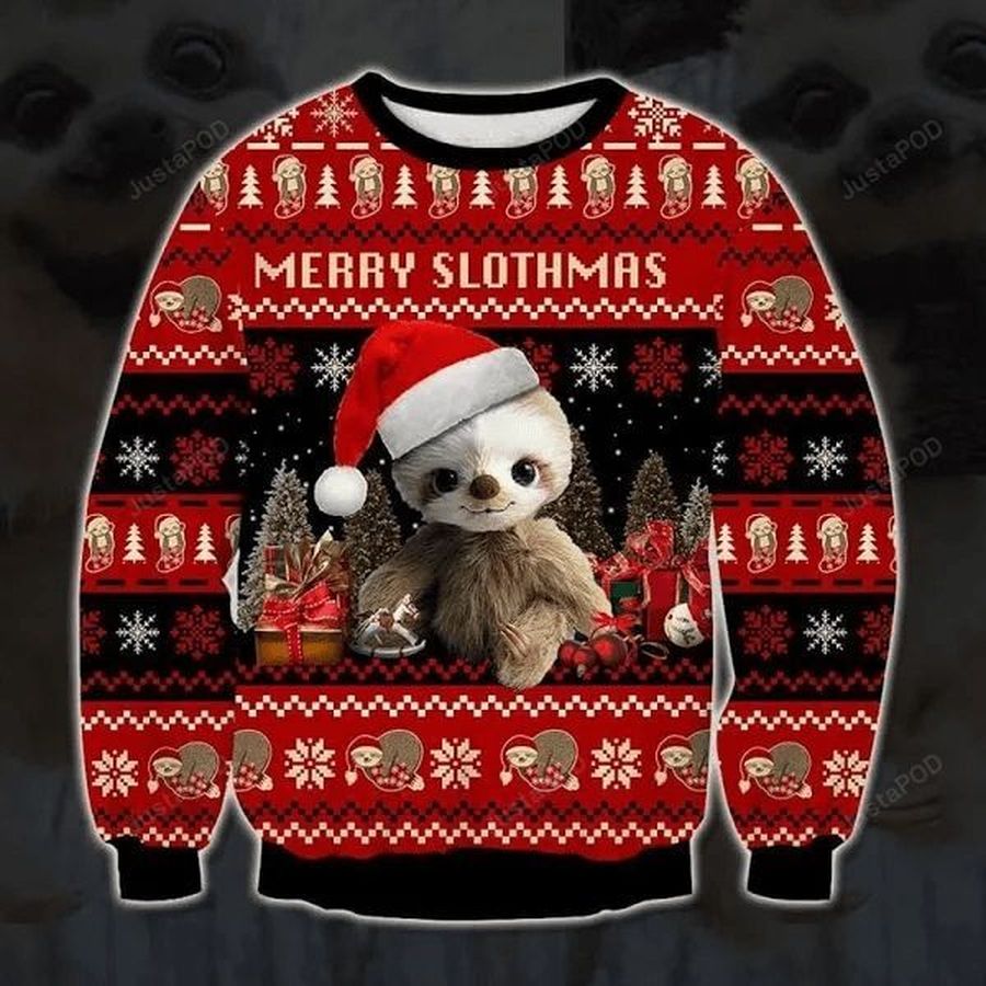 Baby Sloth And Christmas Red Black Ugly Christmas Sweater, All Over Print Sweatshirt, Ugly Sweater, Christmas Sweaters, Hoodie, Sweater