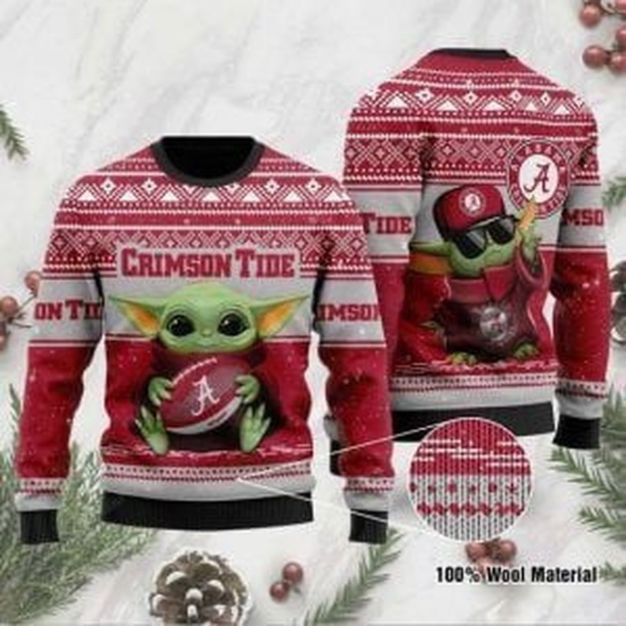 Baby Yoda Alabama Crimson Tide Ugly Christmas Sweater All Over