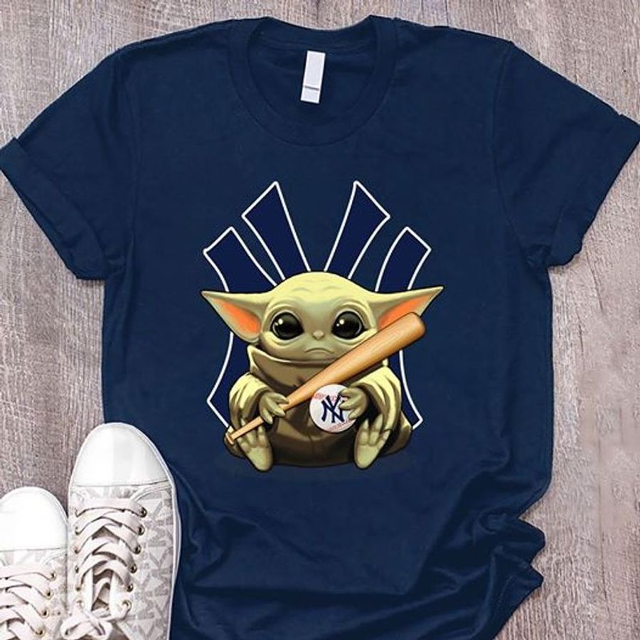 Baby Yoda Baseball And Bat New York Yankees T Shirt Navy 738ws Plus Size