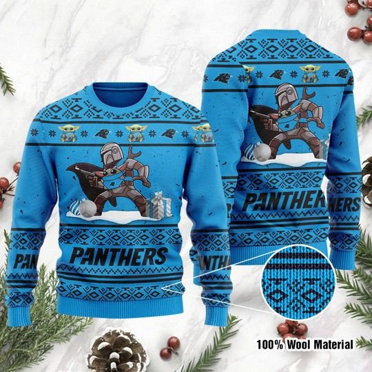 Baby Yoda Boba Fett The Mandalorian Carolina Panthers Ugly Christmas Sweater
