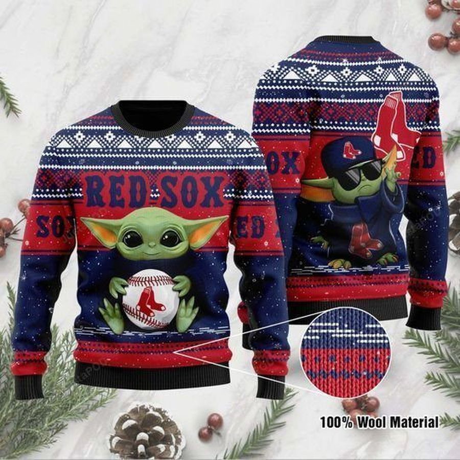 Baby Yoda Boston Red Sox Ugly Christmas Sweater All Over