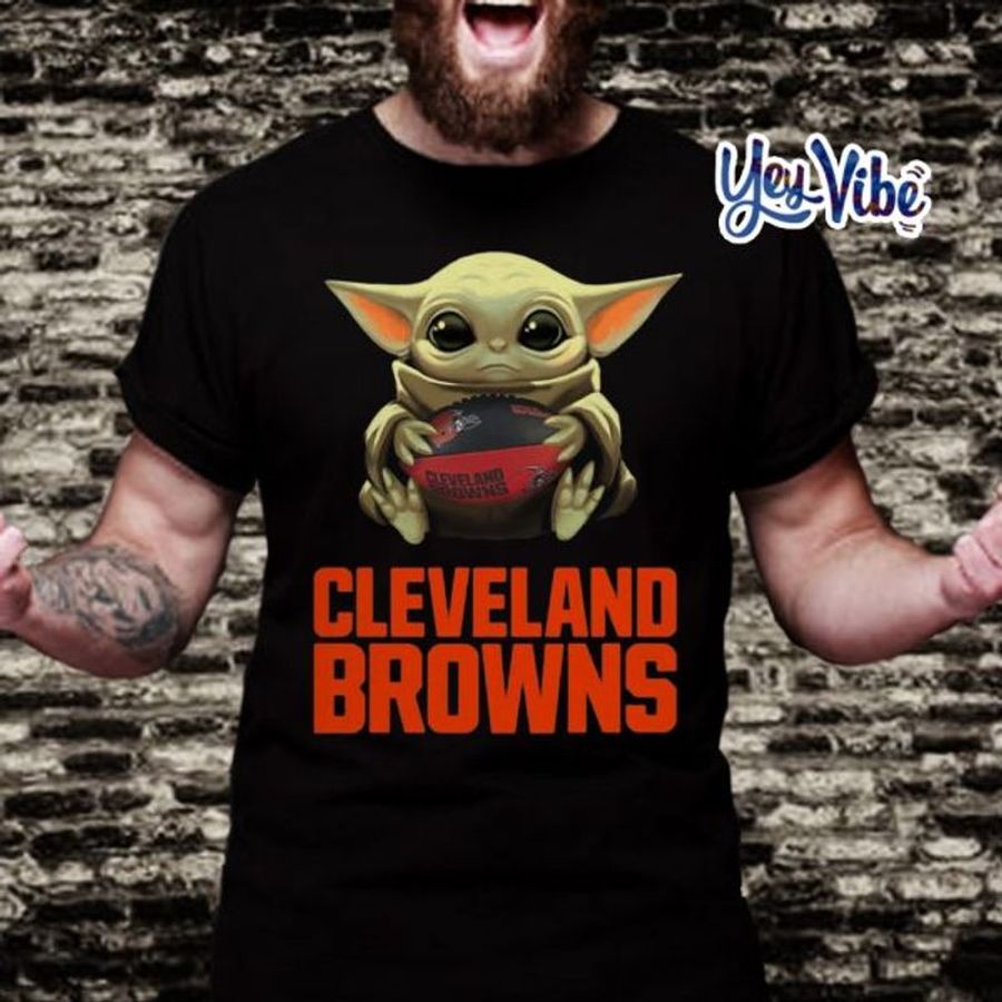 Baby Yoda Hug Cleveland Browns Logo T Shirt Black A5zgj All Sizes