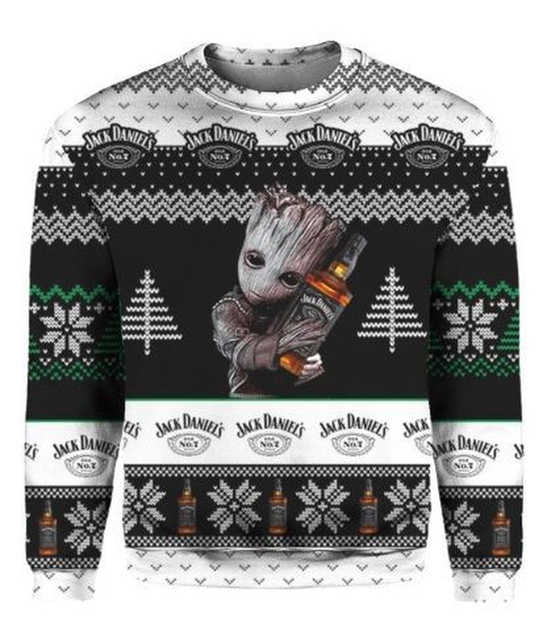 Baby Yoda Hug Jack Daniels Ugly Christmas Sweater All Over