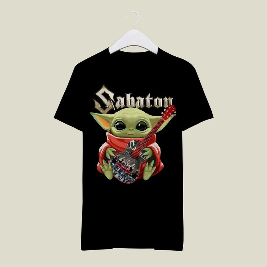 Baby Yoda Hug Sabaton Electric Guitars Logo T Shirt Black A5aqm Plus Size