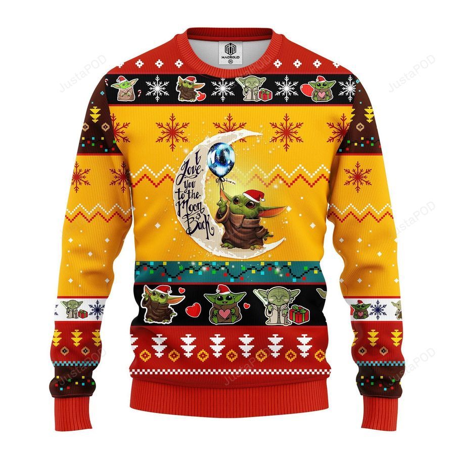 Baby Yoda Moon And Back Cute Ugly Christmas Sweater Yellow