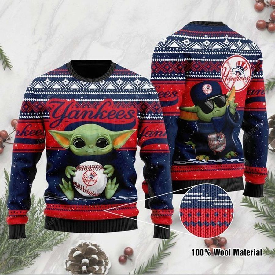 Baby Yoda New York Yankees Ugly Christmas Sweater All Over