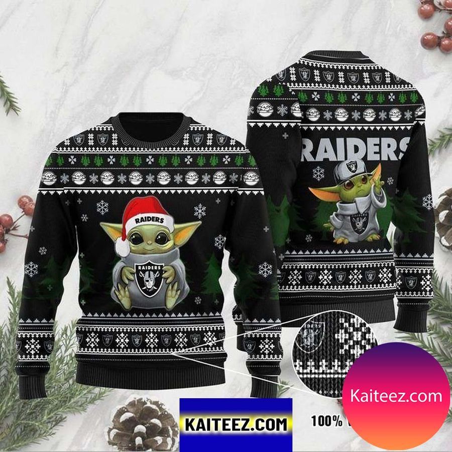 Baby Yoda Oakland Raiders Christmas Ugly Sweater