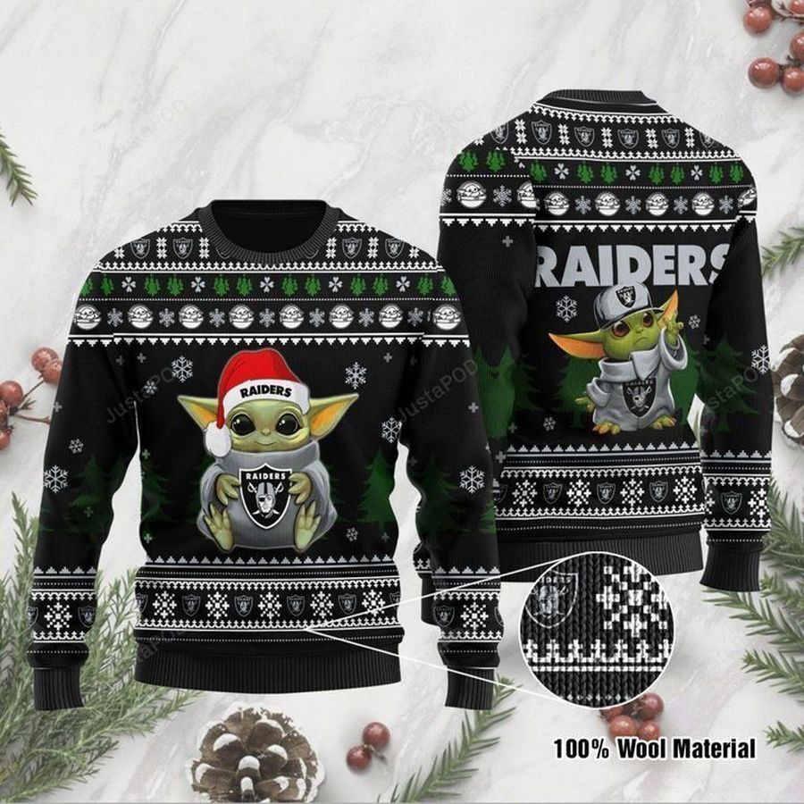 Baby Yoda Oakland Raiders Ugly Christmas Sweater All Over Print