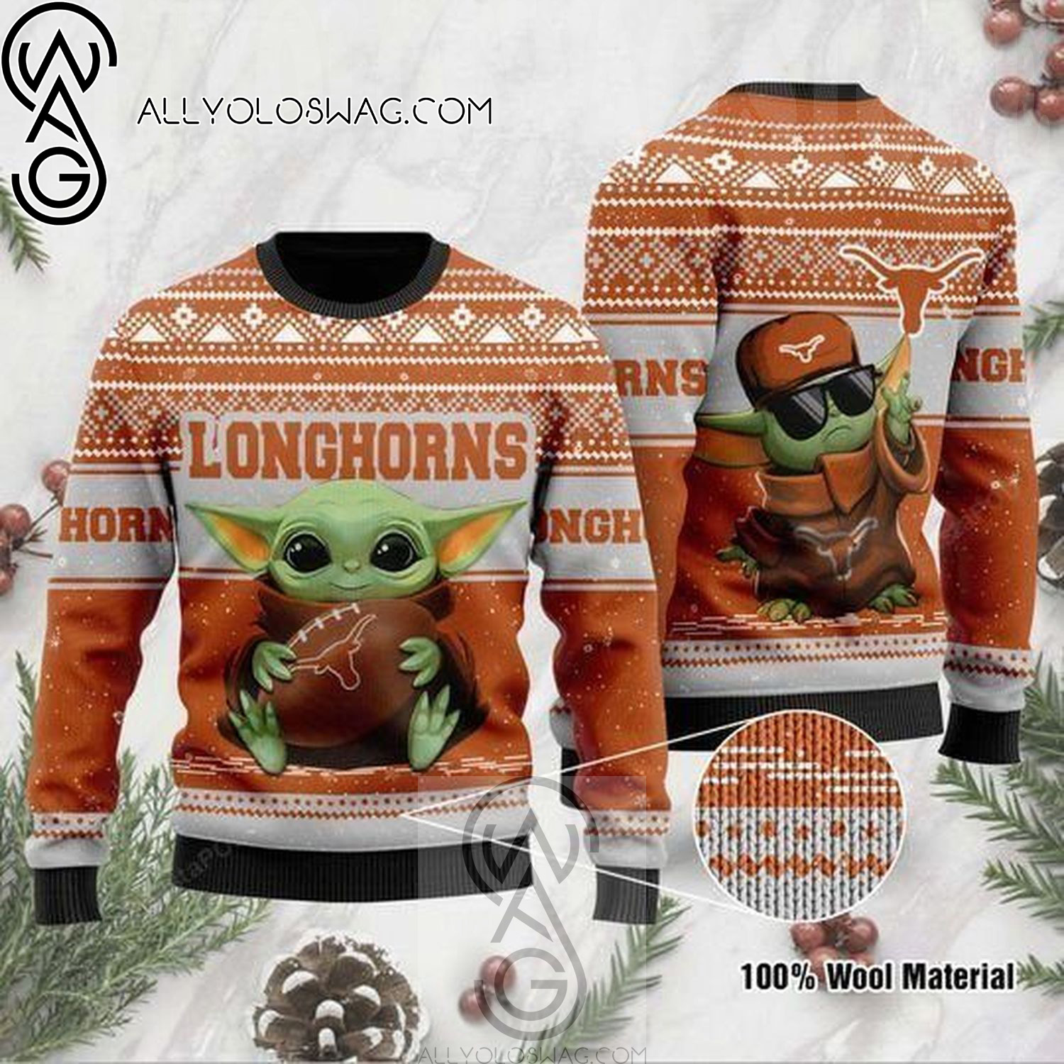 Baby Yoda Texas Longhorns Holiday Party Ugly Christmas Sweater