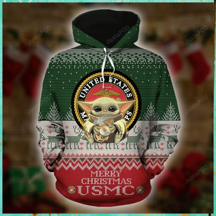 Baby Yoda United States Merry Christmas 3D All Over Print Hoodie, Zip-up Hoodie, Ugly Sweater, Christmas Sweaters, Hoodie, Sweater