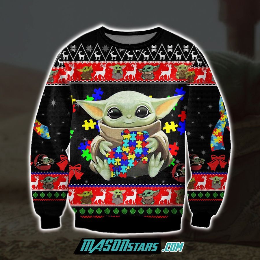 Baby Yoda With Puzzles Autism 3D Print Ugly Christmas Sweater Hoodie All Over Printed Cint10013, All Over Print, 3D Tshirt, Hoodie, Sweatshirt