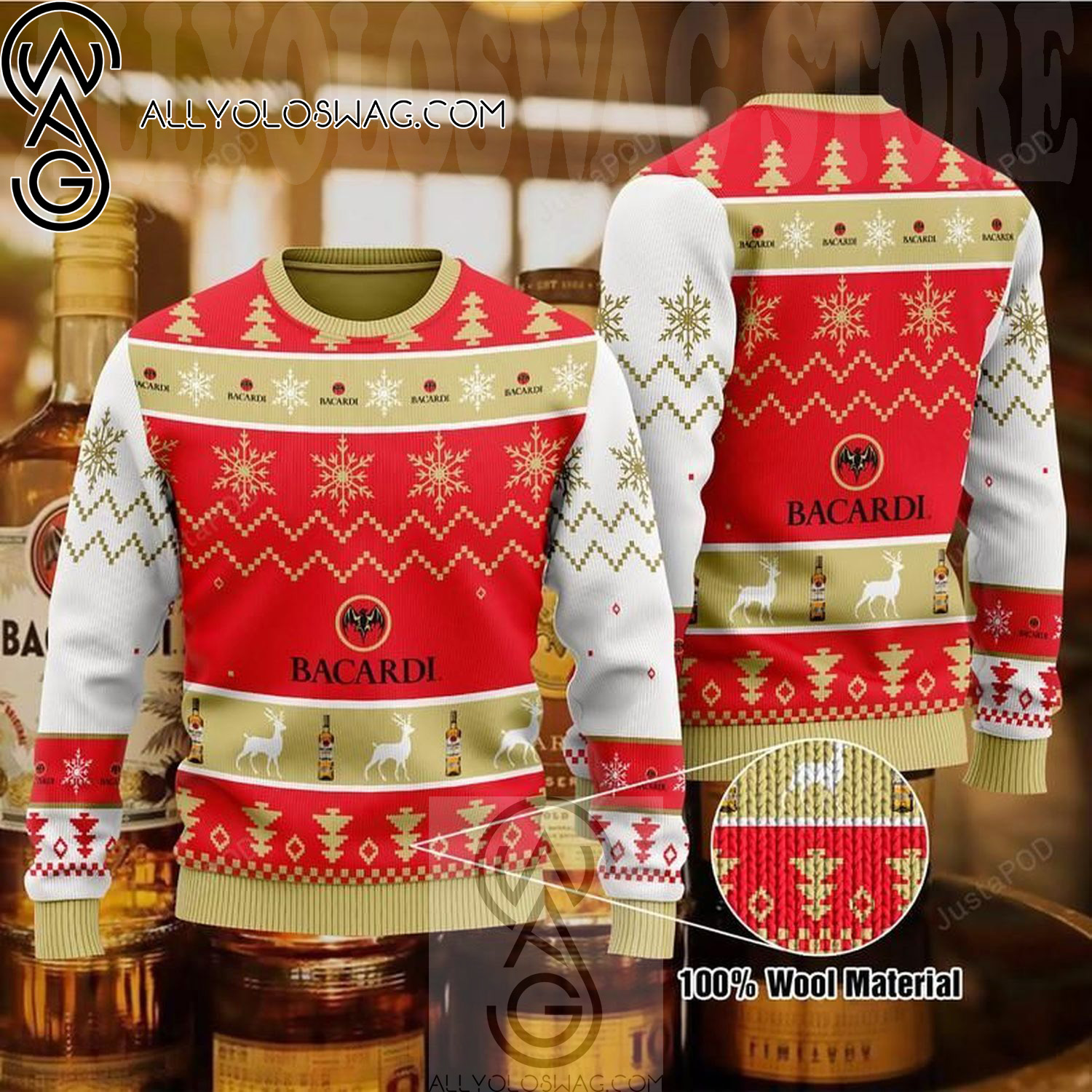 Bacardi White Rum Holiday Party Ugly Christmas Sweater