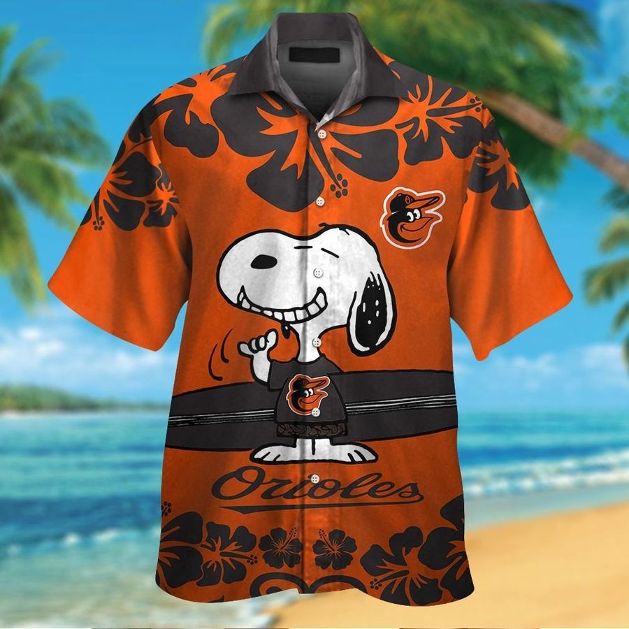 Baltimore Orioles Snoopy Short Sleeve Button Up Tropical Aloha Hawaiian Shirts For Men Women