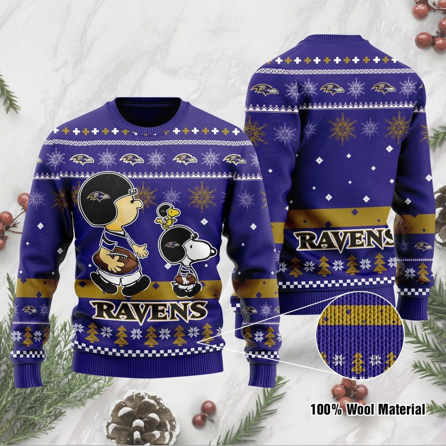 Baltimore Ravens Funny Charlie Brown Peanuts Snoopy Ugly Christmas Sweater