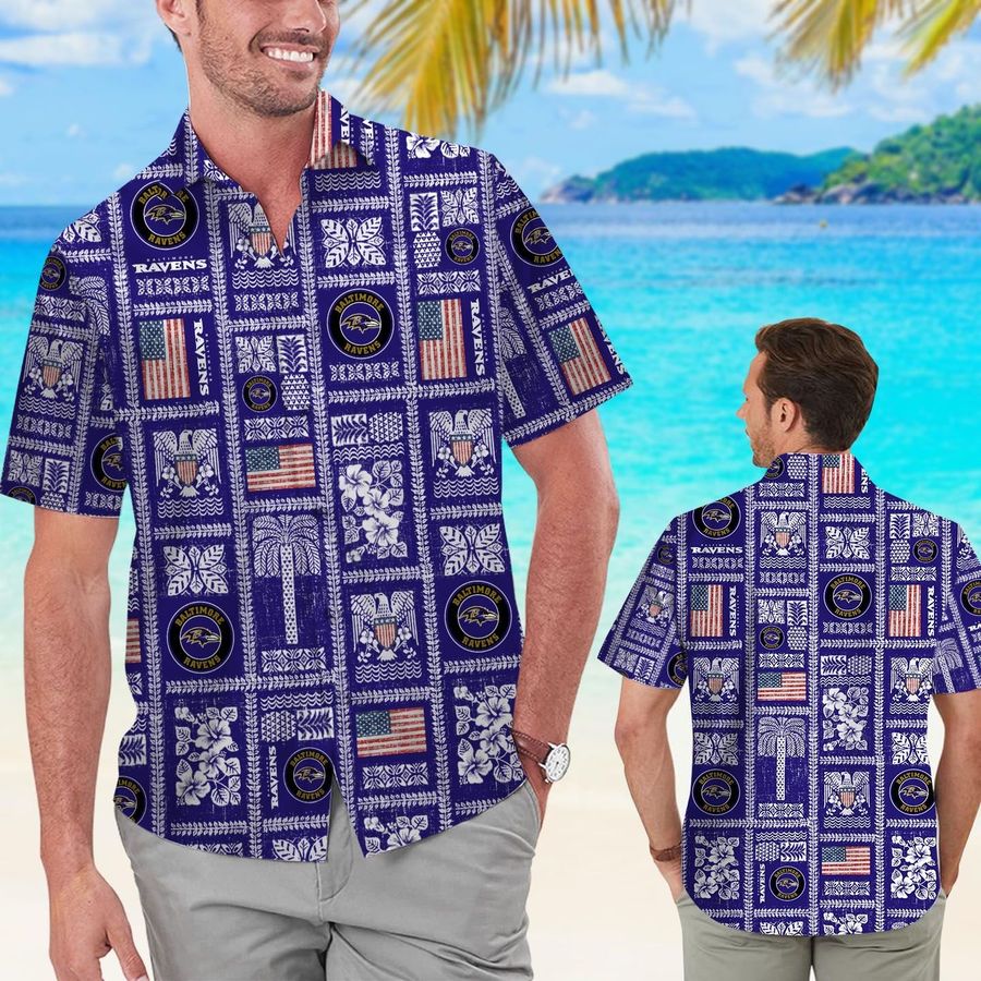 Baltimore Ravens Summer Commemorative Short Sleeve Button Up Tropical Aloha Hawaiian Shirts For Men Women