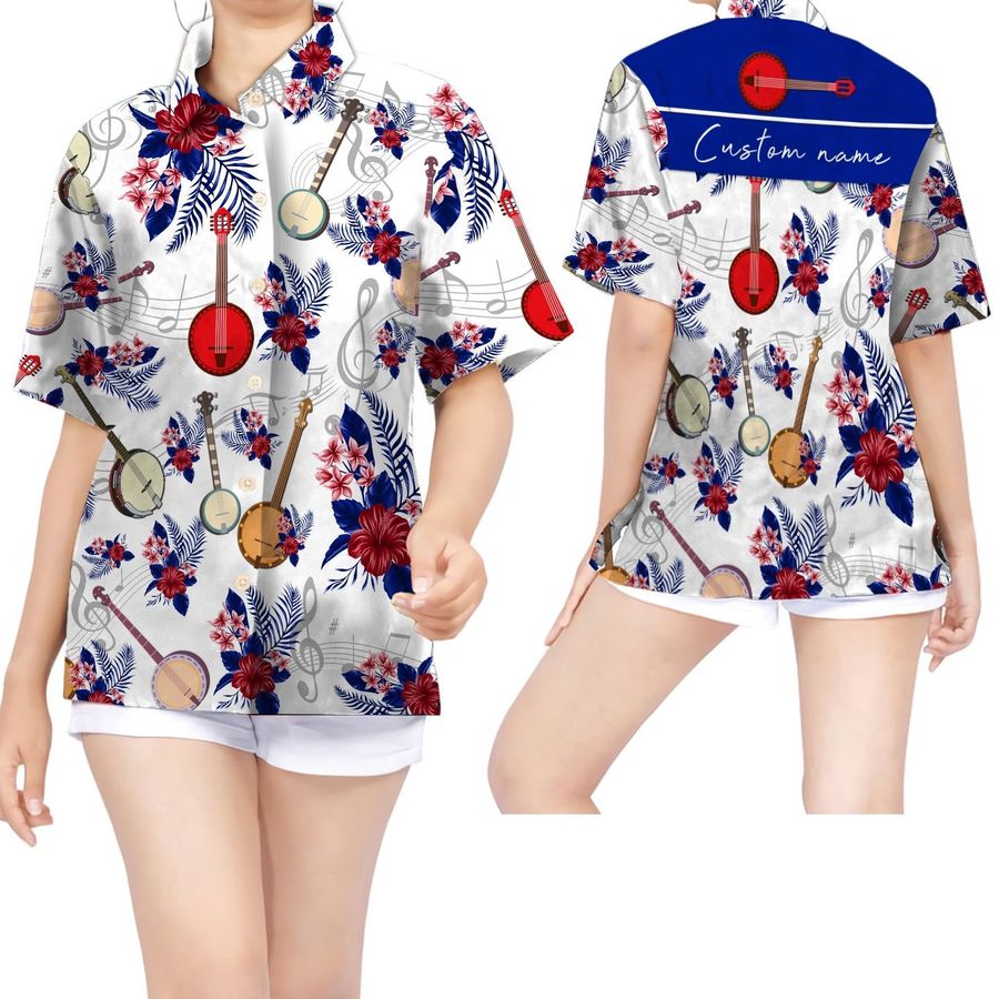 Banjo Tropical Custom Name Hawaiian Shirt For Women For Banjo Lovers