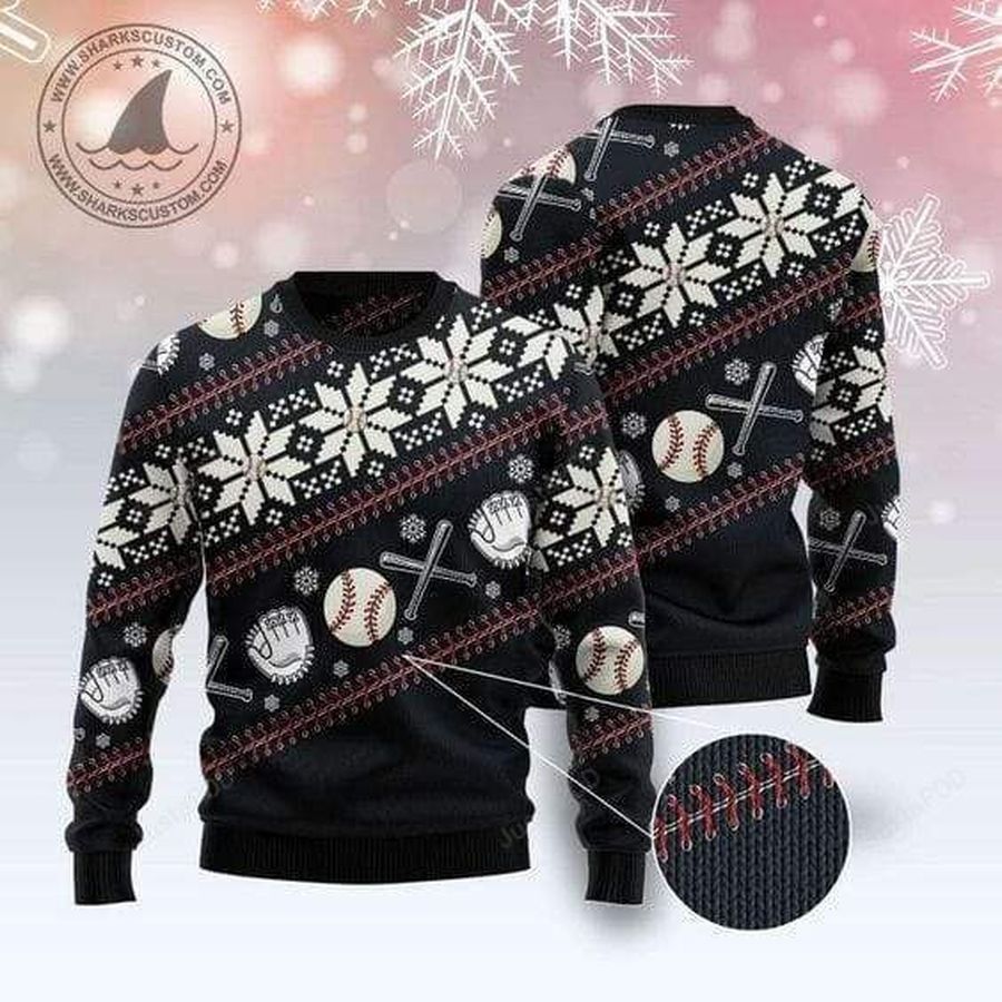 Baseball Ball And Bat Ugly Christmas Sweater All Over Print
