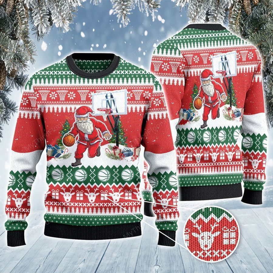 Basketball Lovers Gift Santa Dribble All Over Print Ugly Sweater