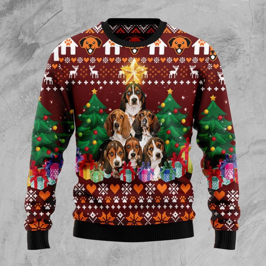Basset Hound Pine Tree Ugly Christmas Sweater