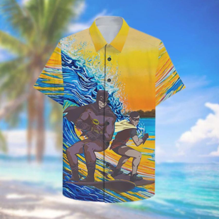 Batman And Robin Surfing Hawaiian Shirt And Summer Shorts Hawaiian Shirts