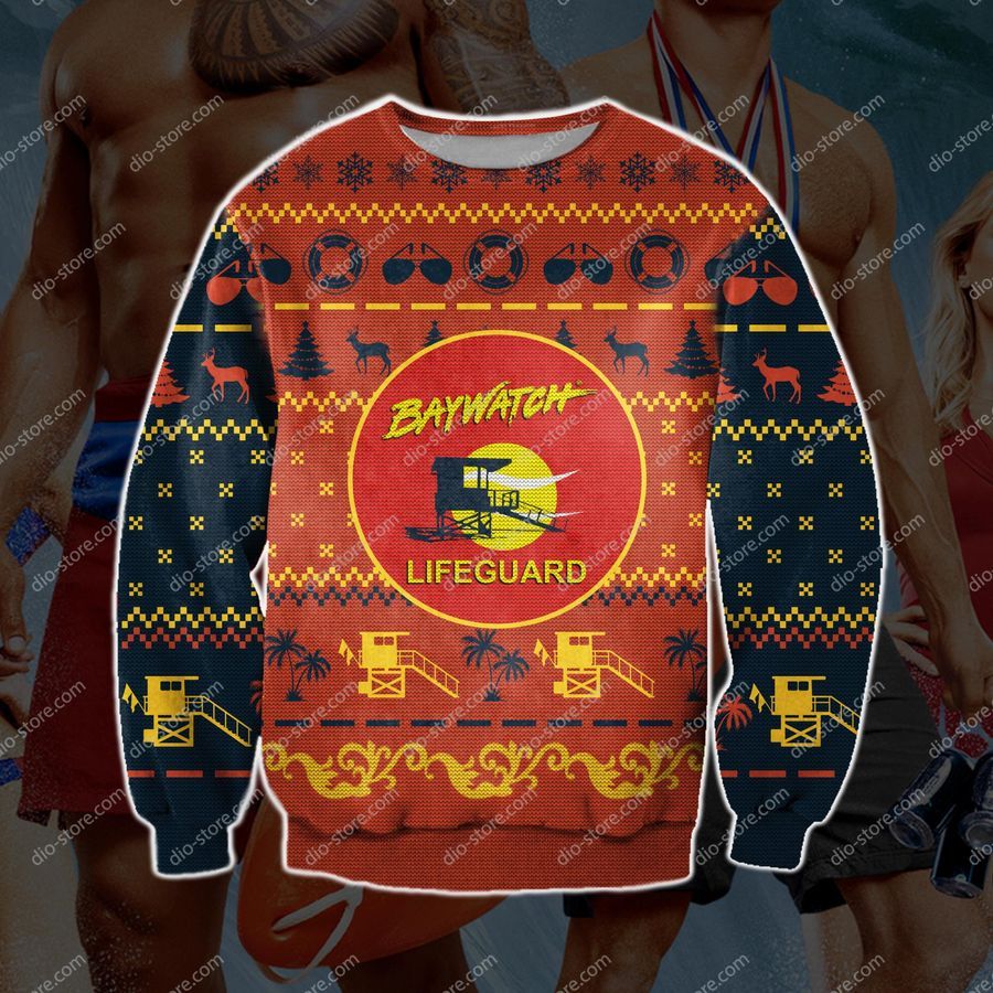 Baywatch 3D Print Knitting Pattern Ugly Christmas Sweater Hoodie All Over Printed Cint10162, All Over Print, 3D Tshirt, Hoodie, Sweatshirt, AOP shirt