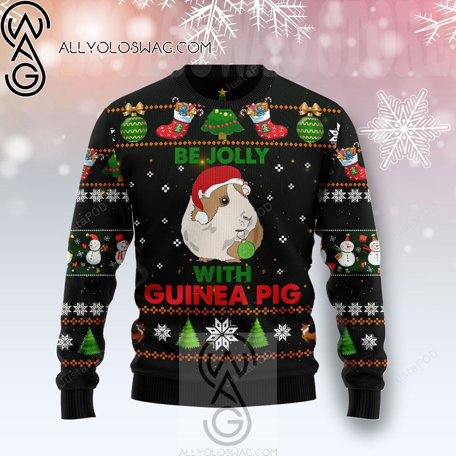 Be Jolly With Guinea Pig Holiday Party Ugly Christmas Sweater