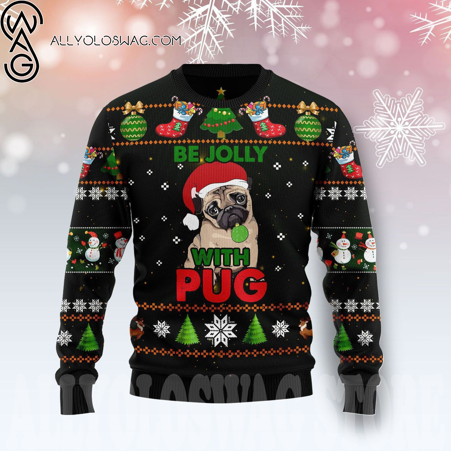 Be Jolly With Pug Knitting Pattern Ugly Christmas Sweater