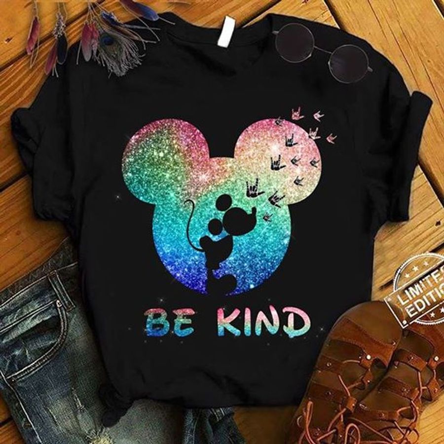 Be Kind Glitter Mickey T Shirt Black A2 Wlnky All Sizes