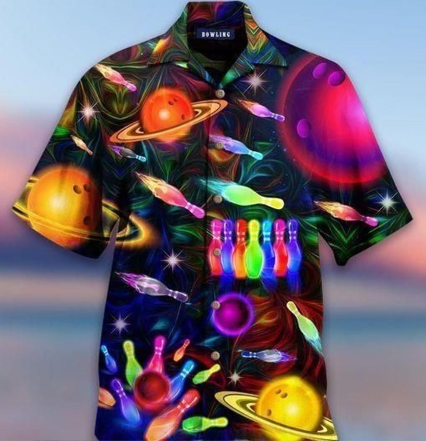 Beach Shirt Get Here Bowling In Space Colorful Light Hawaiian Aloha Shirts