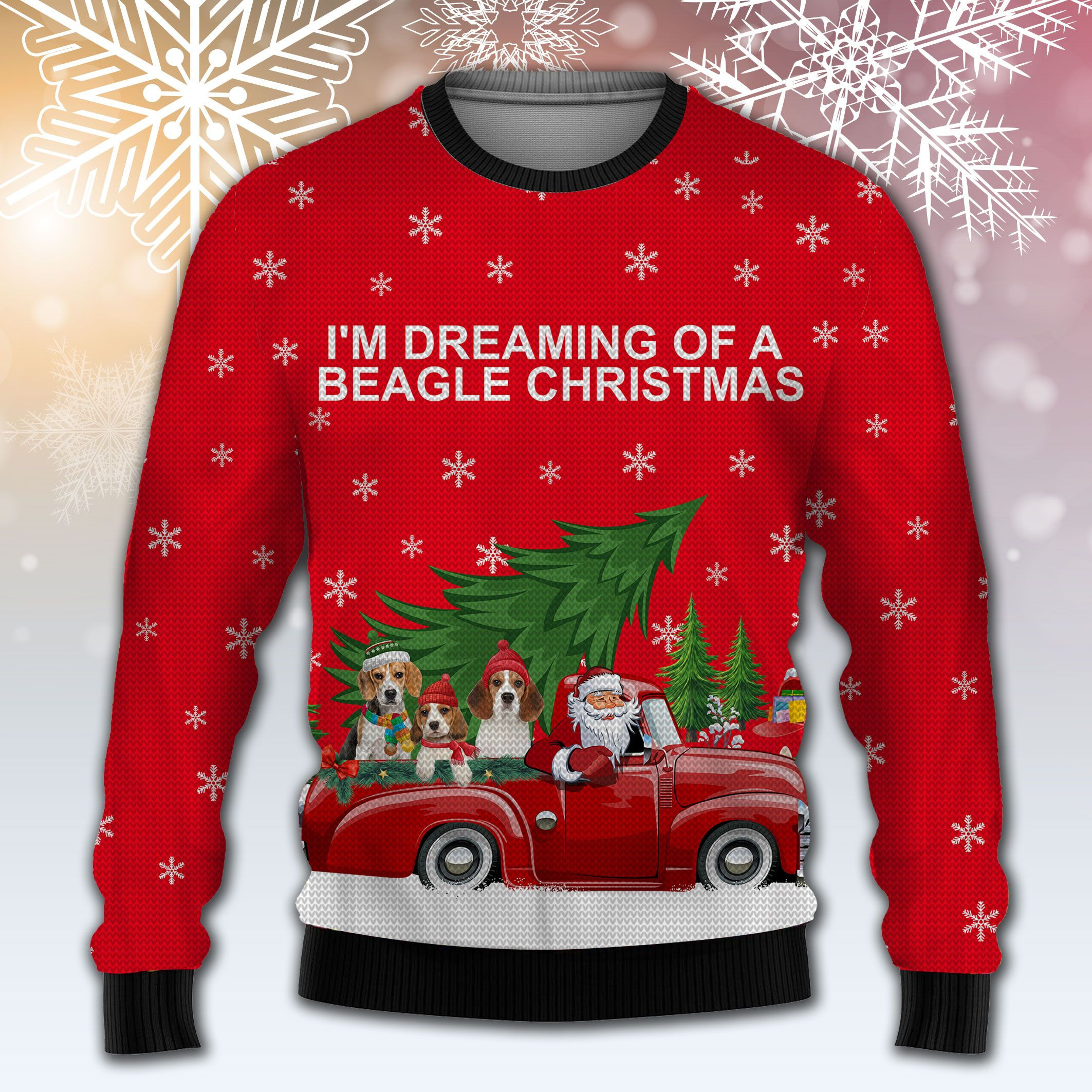 Beagle And Red Truck Ugly Sweater