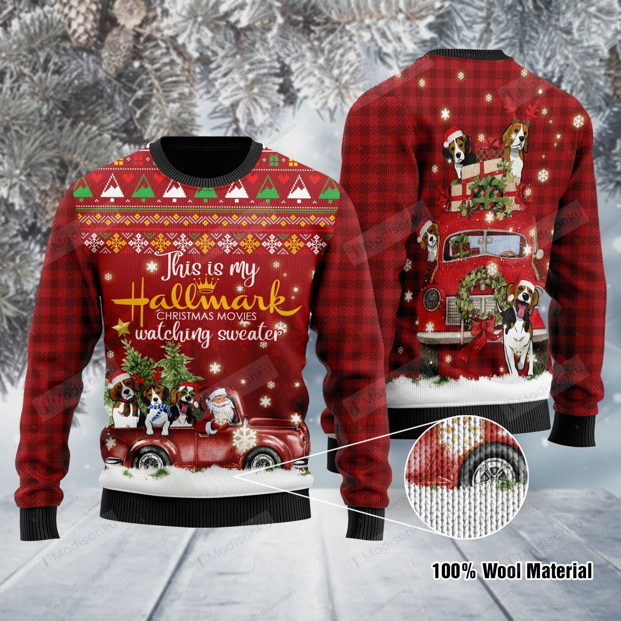Beagle And Santa Claus With Sayings This Is My Hallmark Ugly Christmas Sweater, All Over Print Sweatshirt