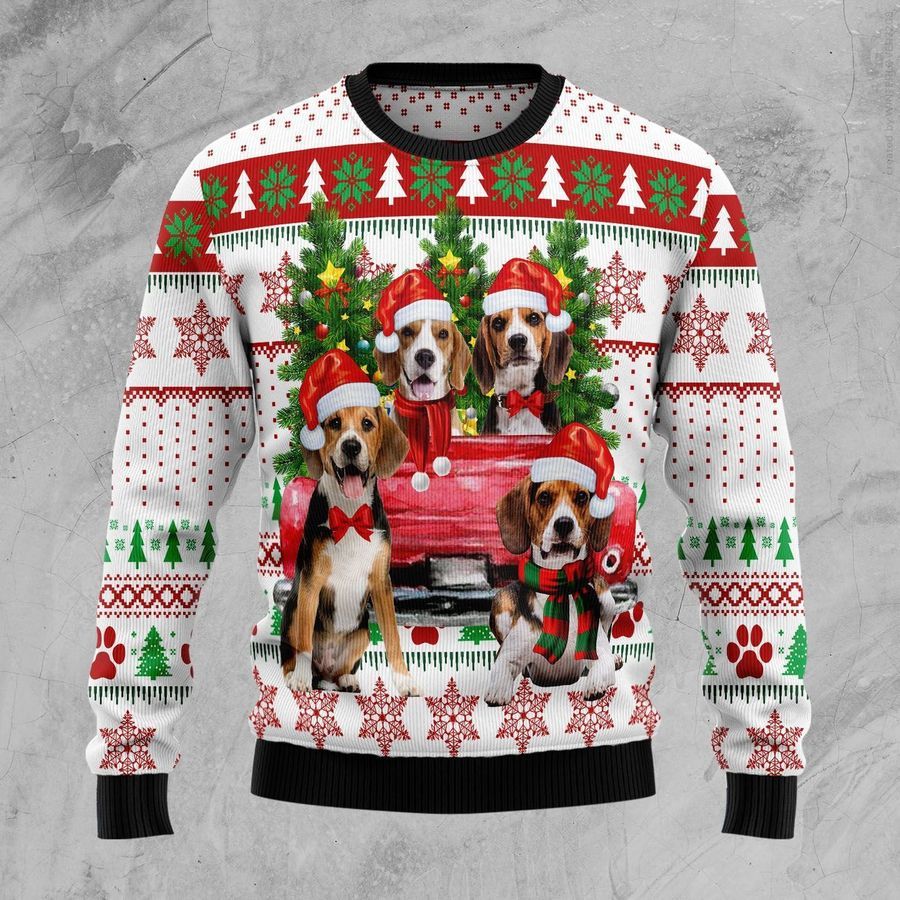 Beagle Red Truck Ugly Christmas Sweater All Over Print Sweatshirt