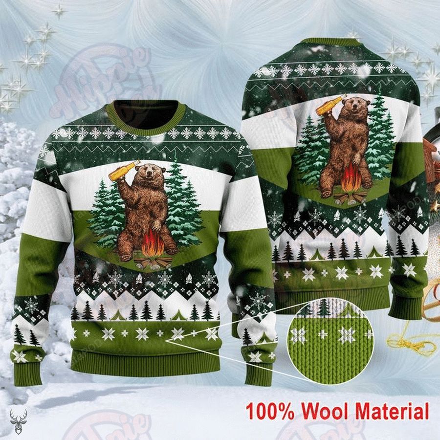Bear Beer Campfire Ugly Christmas Sweater All Over Print Sweatshirt