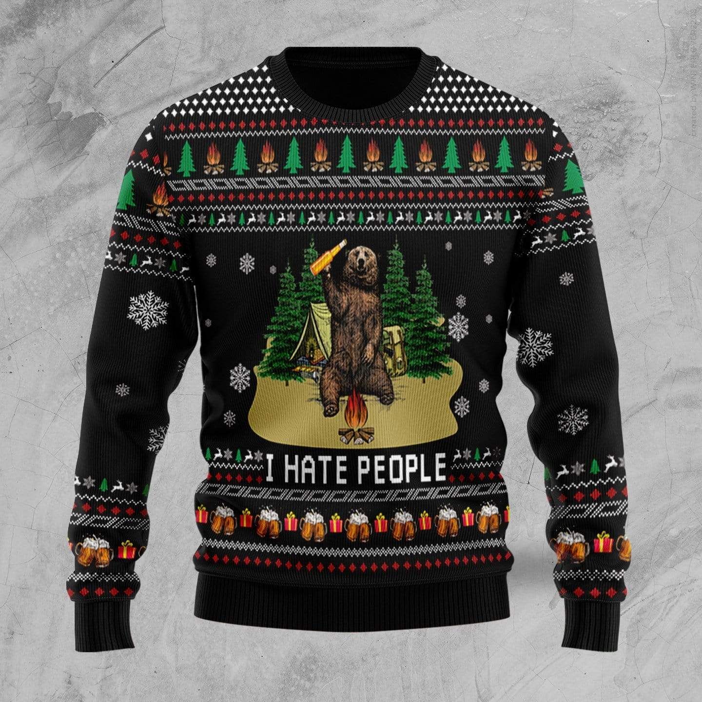 Bear Beer Camping I Hate People Ugly Christmas Sweater #H