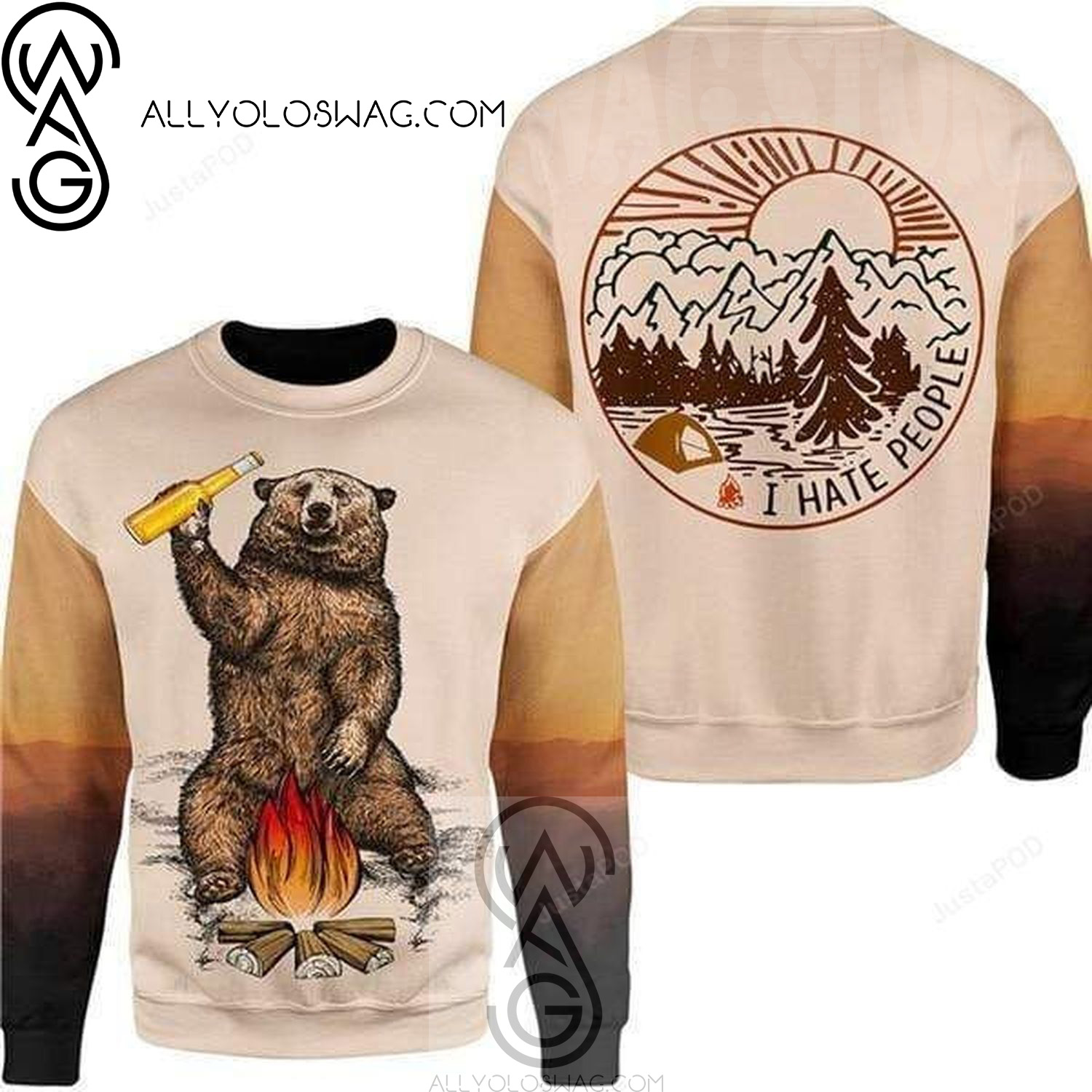 Bear Drinking Beer Camping Holiday Party Ugly Christmas Sweater