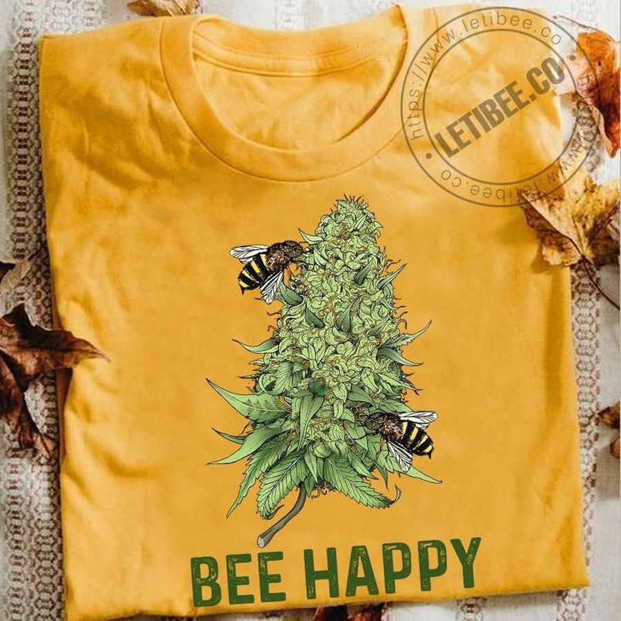 Bee Happy Bee And Cannabis T Shirt Yellow T03to Size S Up To 5XL